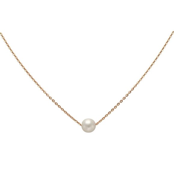 14K Rose Gold Necklace With Elegant Pearl Round Charm - Picture 1 of 3